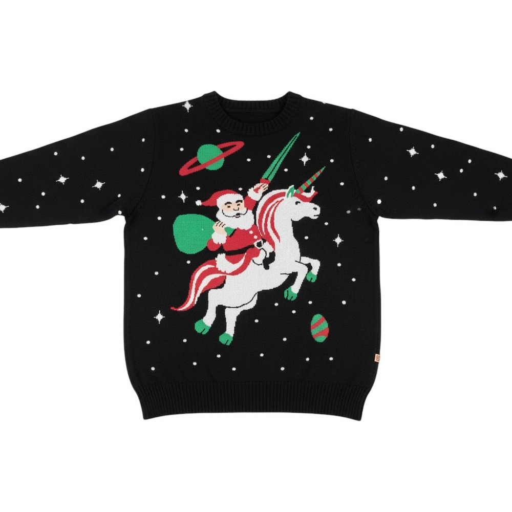 Tipsy Elves Mens XL Santa Riding Unicorn Space Lightsaber Ugly Christmas Sweater